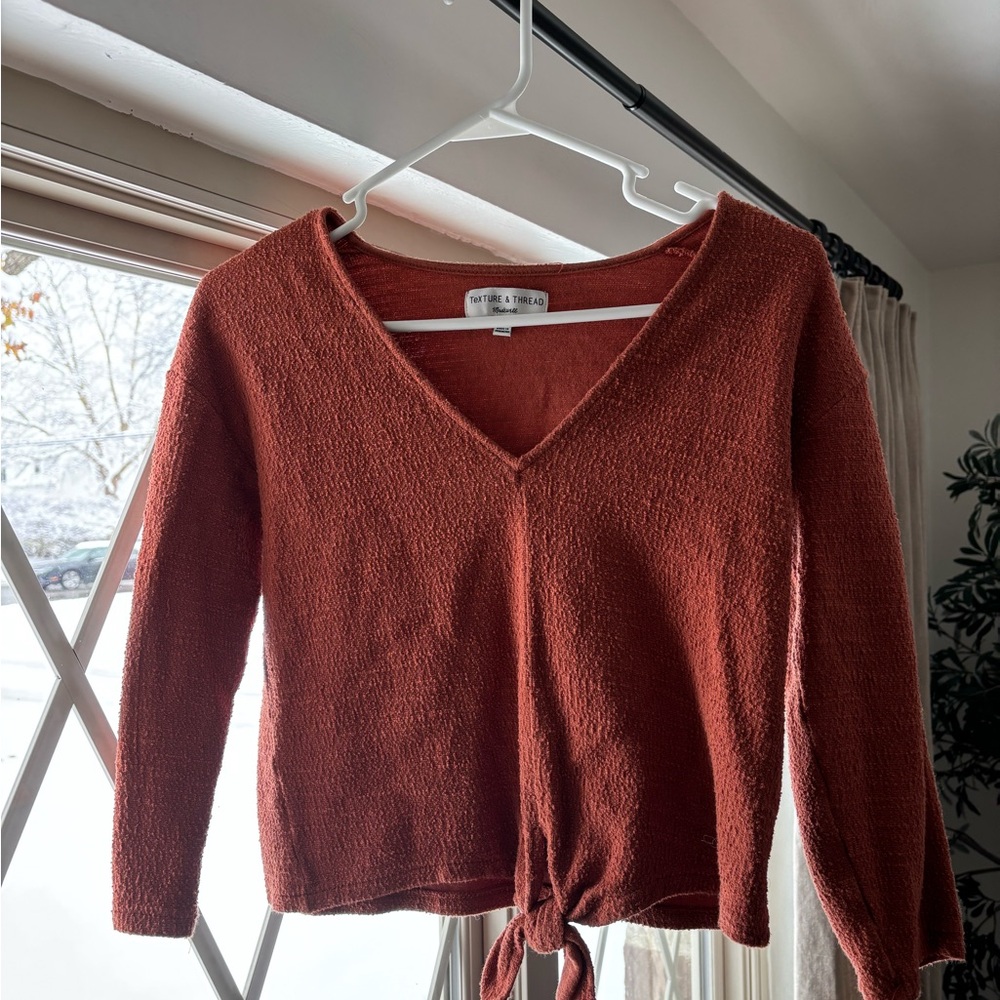 Madewell Rust V-Neck Tie-Front Sweater Top
